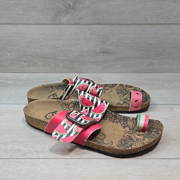 Calceo Women Watermelon Loop Toe Sandals Buckles Shoes 40/9.5 - Picture 1 of 14